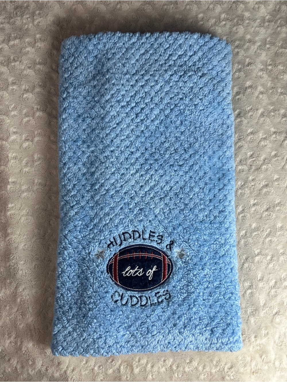 Huddles & Lots of Cuddles Football Baby Blanket Blue Textured Red Stars RN 36753